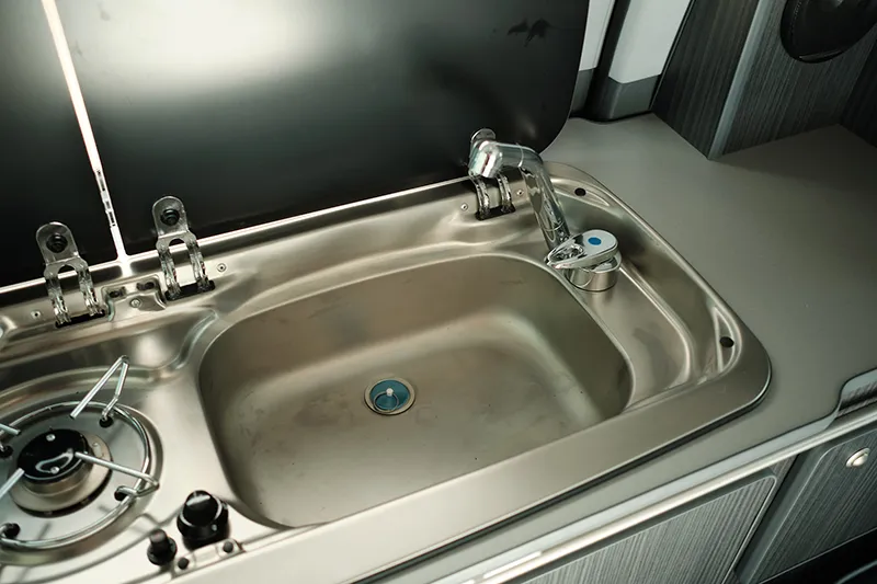 campervan cooking | integrated sink