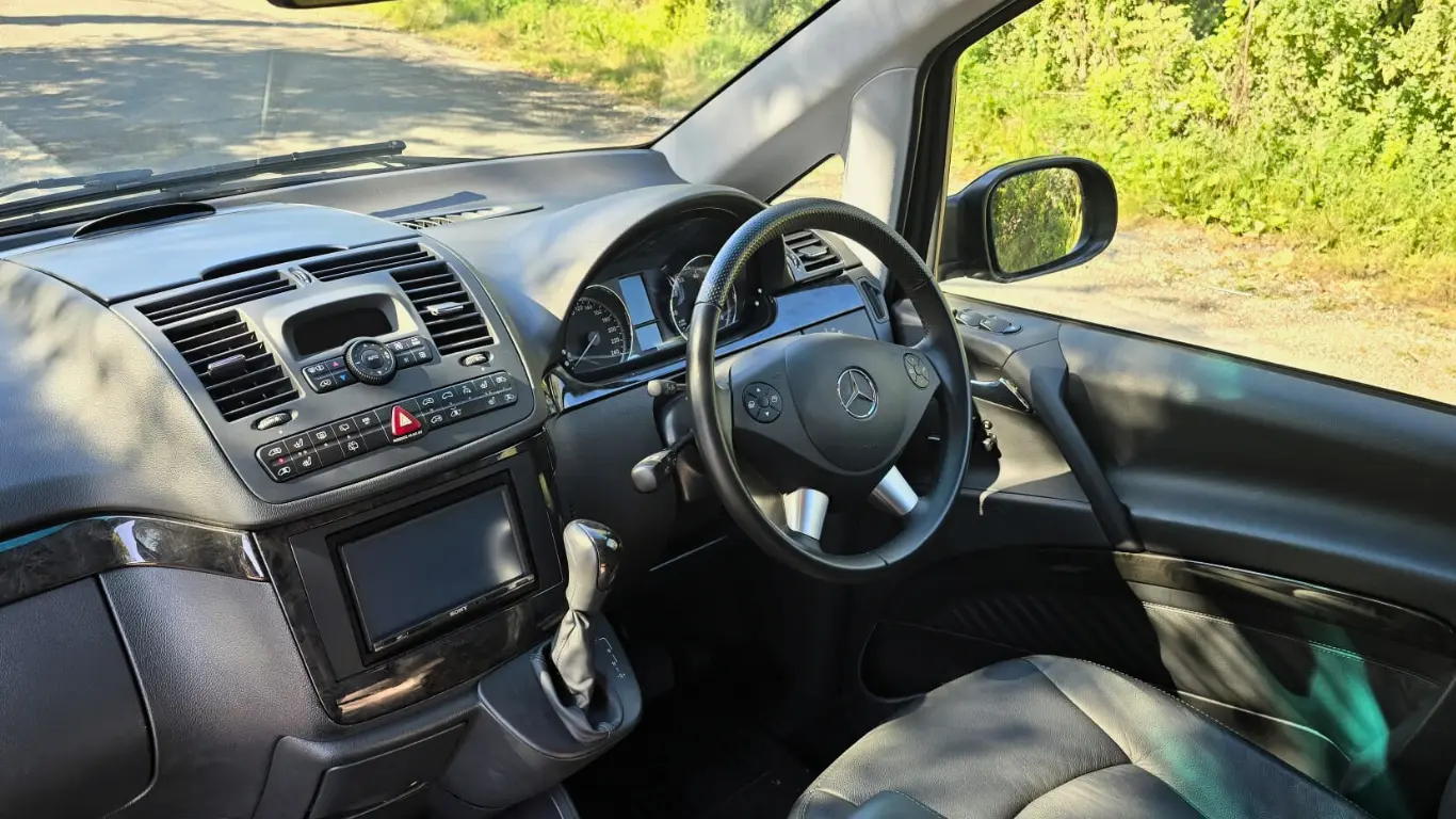 automatic campervans drivers seat, stearing wheel, dashboard, automatic gear stick